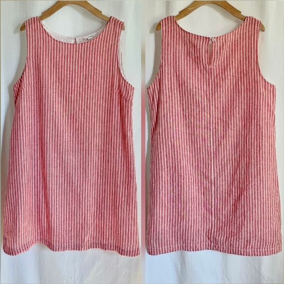 Beach Lunch Lounge Red & White Sleeveless Stripe Linen Dress - Picture 4 of 15